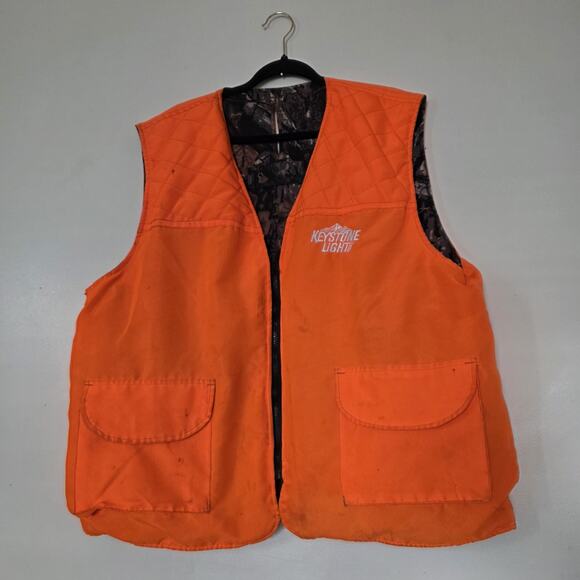 Keystone Light Real Tree Hunting Vest Mens XL Pockets Reversible Orange Beer 90s - Picture 8 of 13